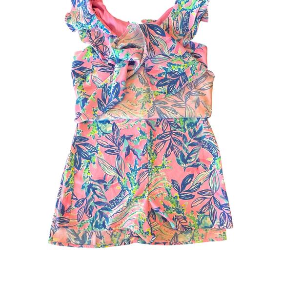 Lilly Pulitzer Linwood Ruffle Romper Pink Floral under short with over skirt 2 - Picture 3 of 9